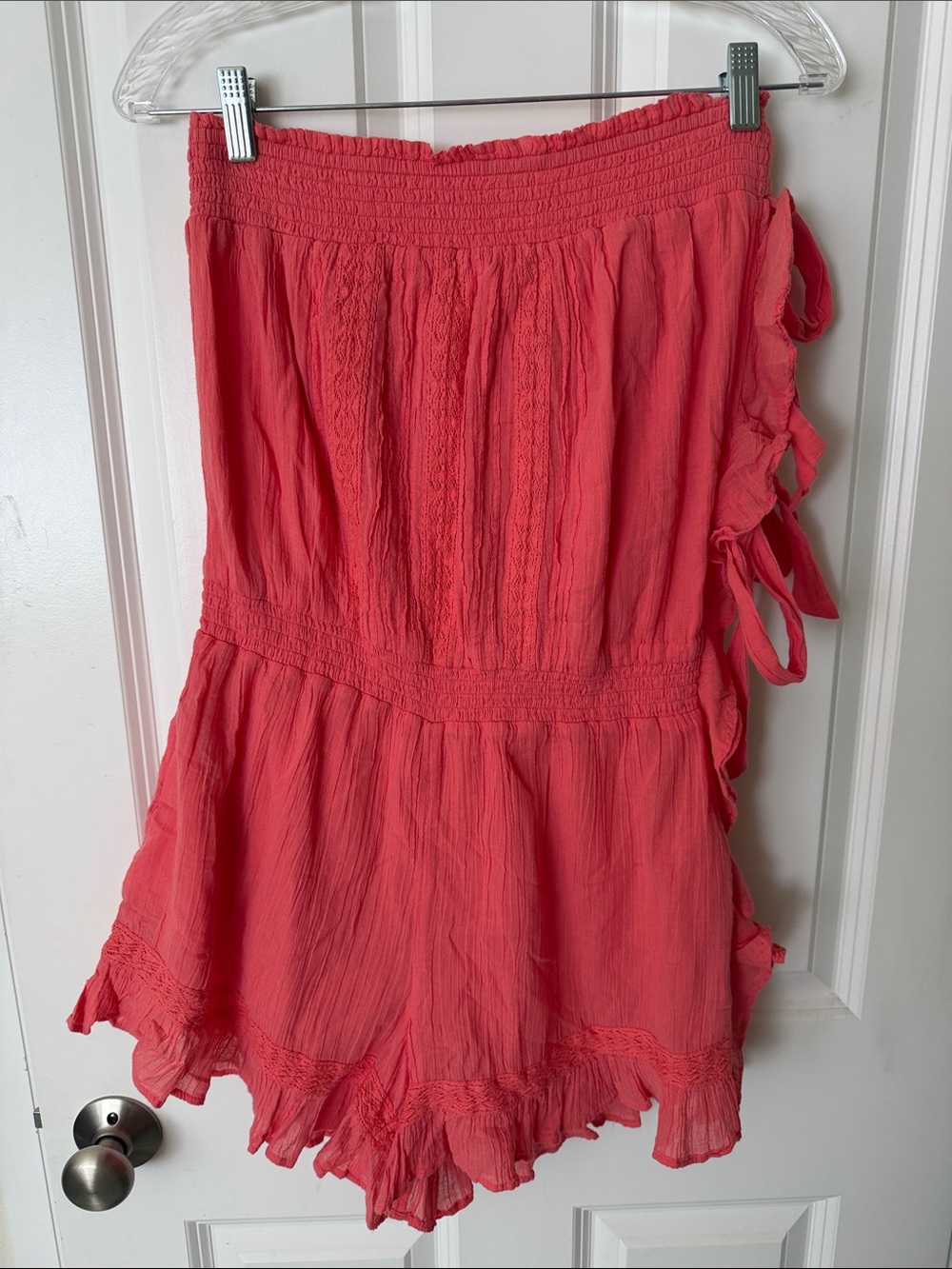 Free People Coral Smocked Tie-Side Romper